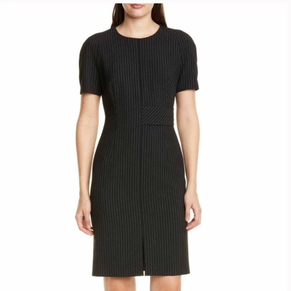 BOSS Hugo Boss Dedori Black Pinstripe Ponte Sheath Dress Size 4 Work Career